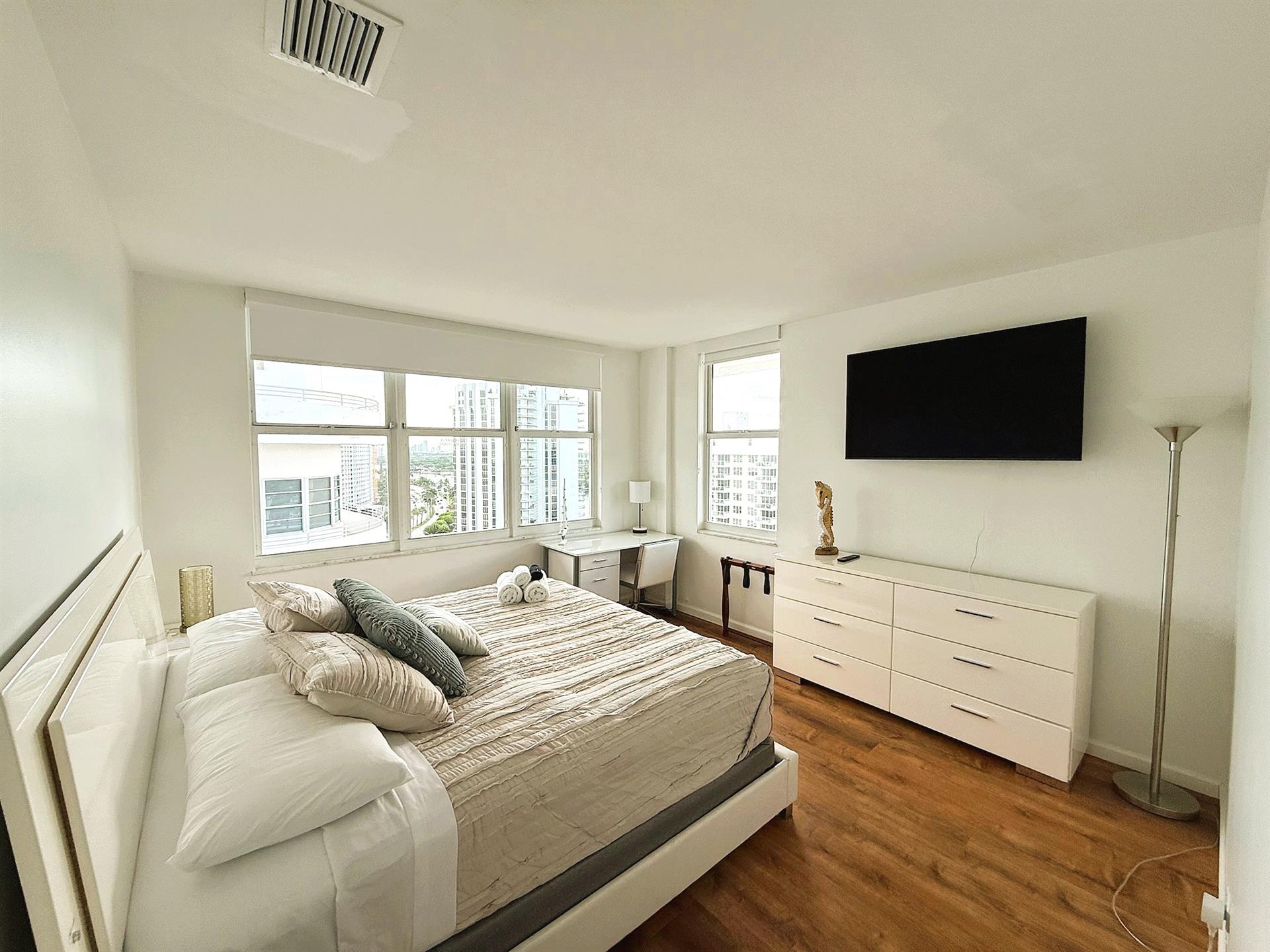Bright bedroom at OceanFront, Miami Beach